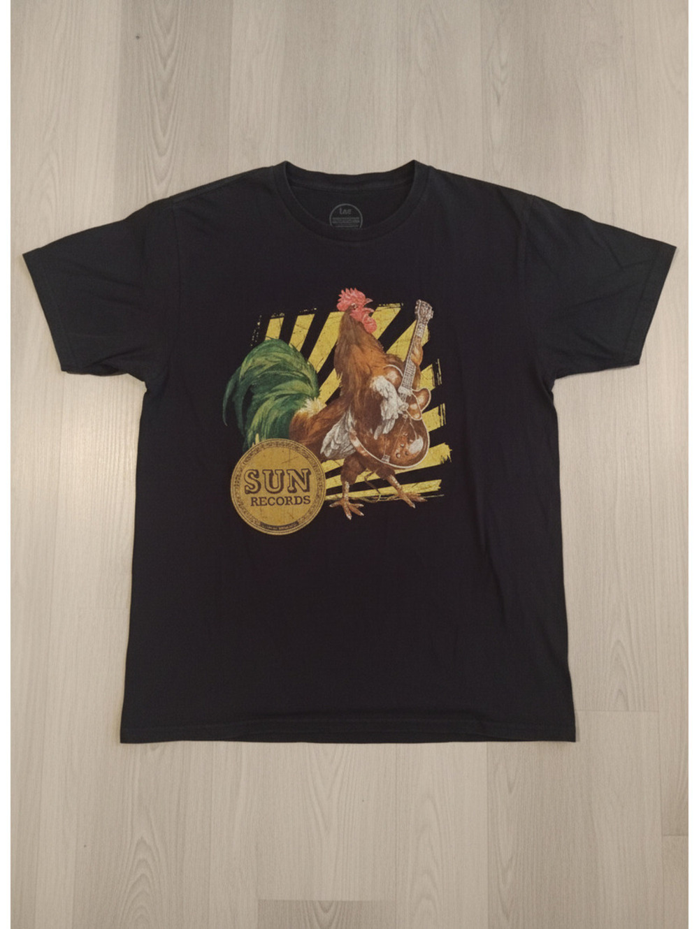 Lee Sun Records Graphic T-Shirt Rooster Guitar Black